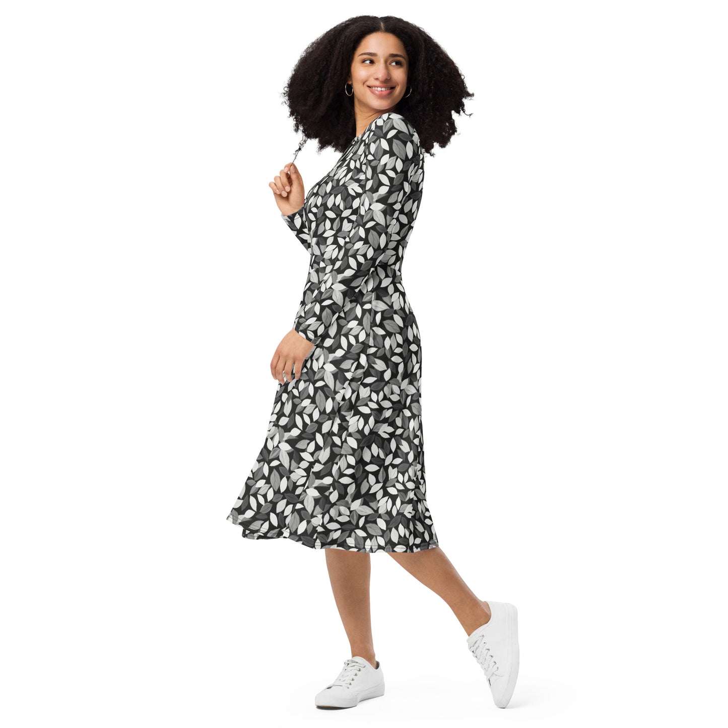 Vestido midi con manga larga all over