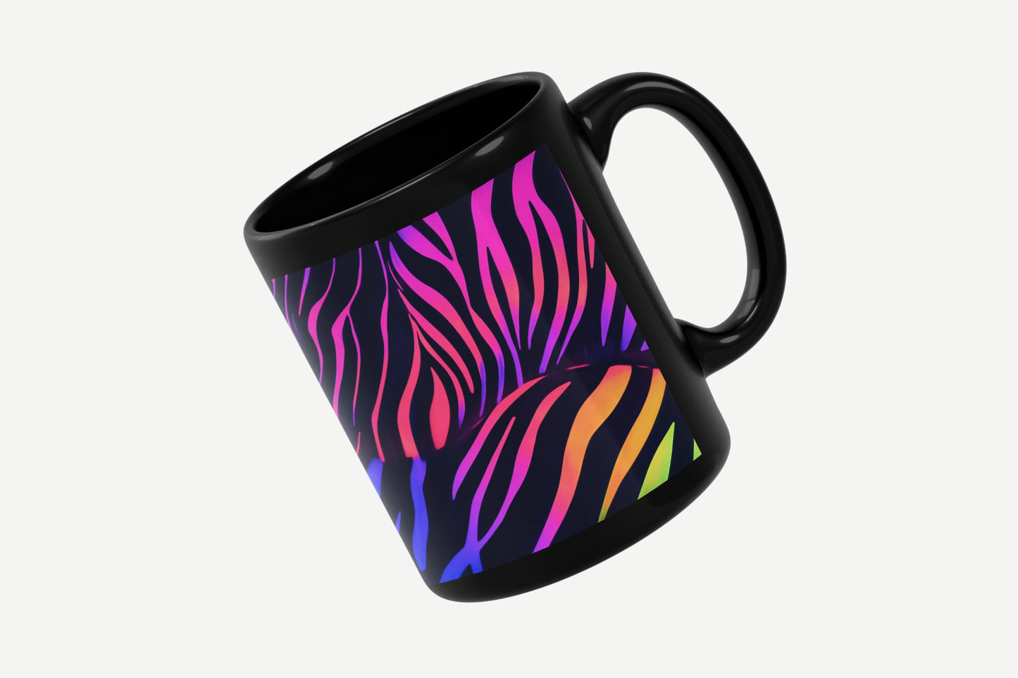 Taza negra rayas colores